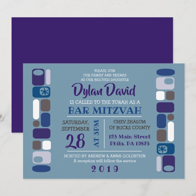 Invitación para Bar o Bat Mitzvah SO MOD (Anverso / Reverso)