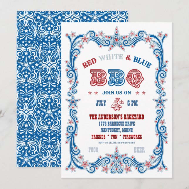 Invitación para Barbacoa del 4 de Julio (Anverso / Reverso)