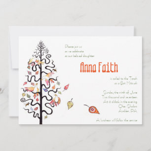 Invitación para Bat Mitzvah de Hojas Caídas Pájaro