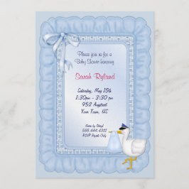 Invitación para bebé de cigüeña - Azul