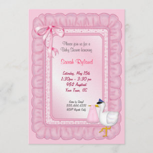 Invitación para bebé de cigüeña - Rosa