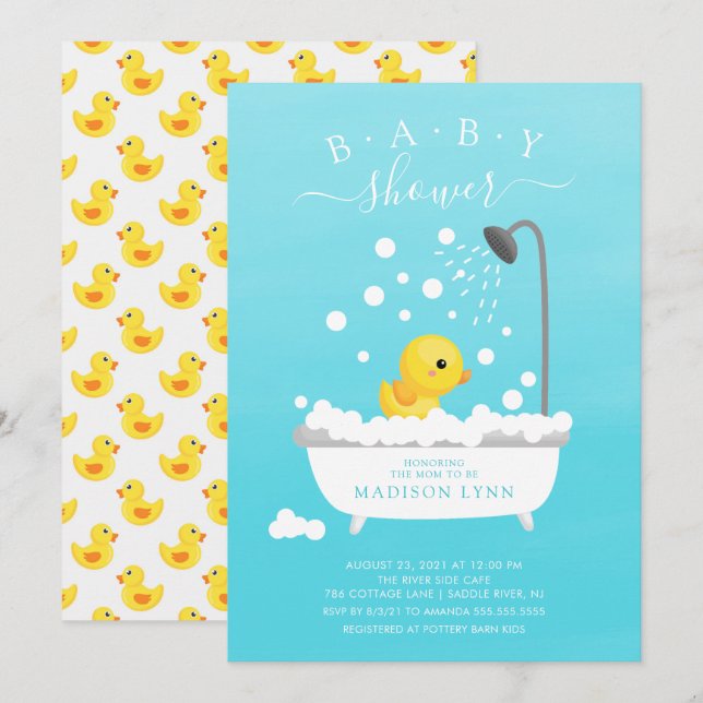 Invitación para bebé de duchas de goma (Anverso / Reverso)