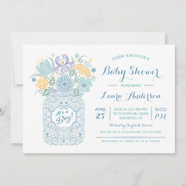 Invitación para bebé de Lacy Mason Jar Baby Shower (Anverso)