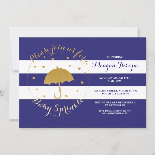 Invitación para bebé de oro de la Marina Azul Spri (Anverso)