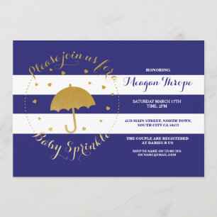 Invitación para bebé de oro de la Marina Azul Spri