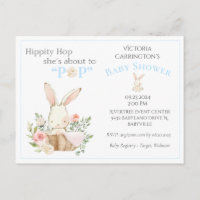 Invitación para bebé floral de conejo de bosque de