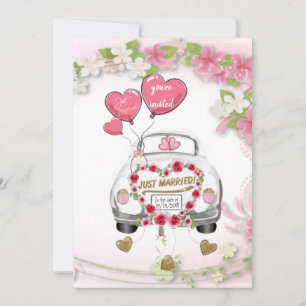 Invitación para boda con coche de novios