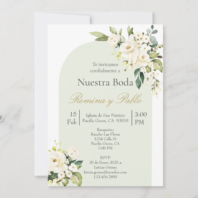 Invitación para boda con flor blanca (Anverso)