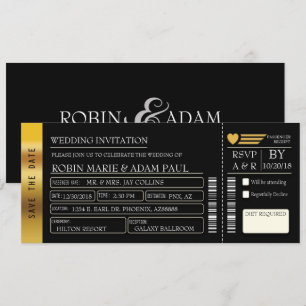 Invitación para boletos de Boda dorado y negro