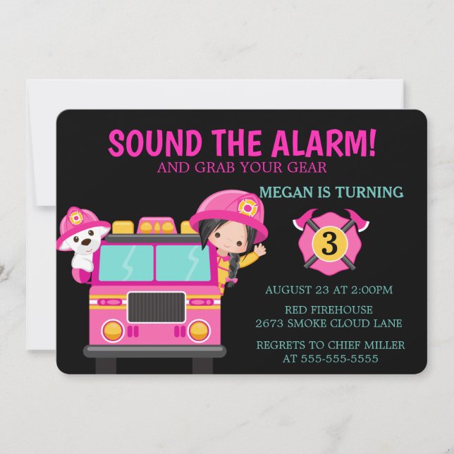 Invitación para bomberos de camión de niños bomber (Anverso)