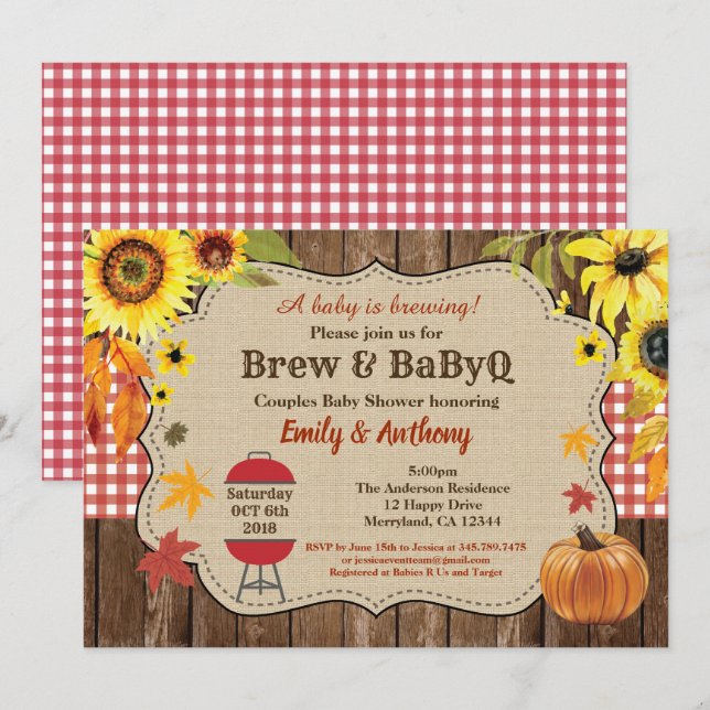 invitación para Brew y BabyQ cerveza rústica para  (Anverso / Reverso)