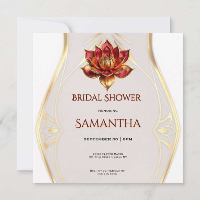 Invitación para Brunch Nupcial Champagne Lotus (Anverso)