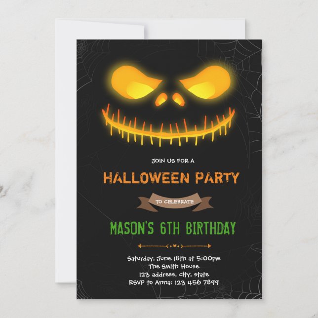 Invitación para calabaza de sonrisa de Halloween (Anverso)