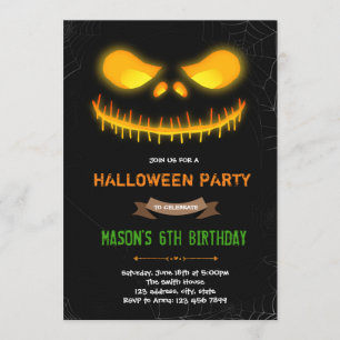 Invitación para calabaza de sonrisa de Halloween