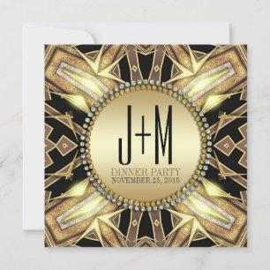 Invitación para cena con brillo dorado Art Deco