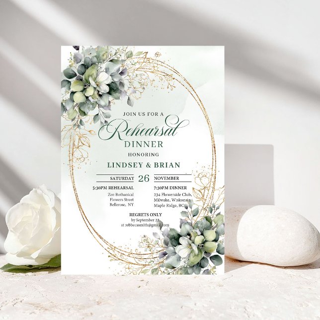 Invitación para Cena de Ensayo con Follaje Verde P (Dusty Green Foliage Rehearsal Dinner Invite)