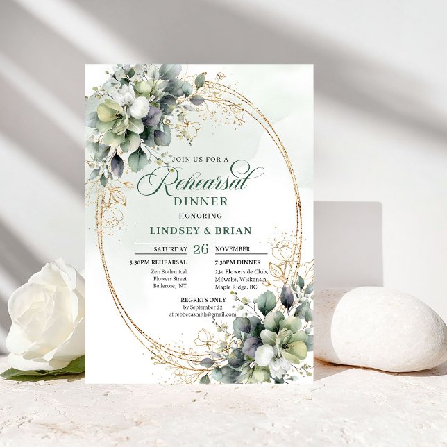 Invitación para Cena de Ensayo de Eucalipto al Acu (Watercolor Eucalyptus Rehearsal Dinner Invite)