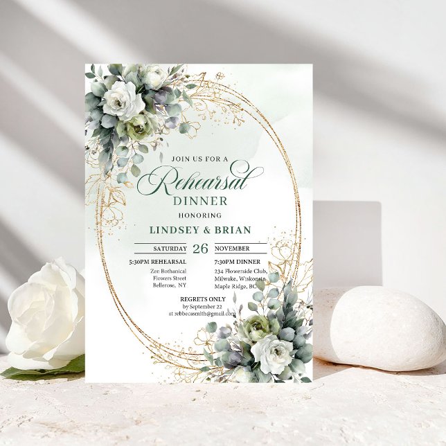 Invitación para Cena de Ensayo de Eucalipto Verde  (Dusty Green Eucalyptus Rehearsal Dinner Invitation)