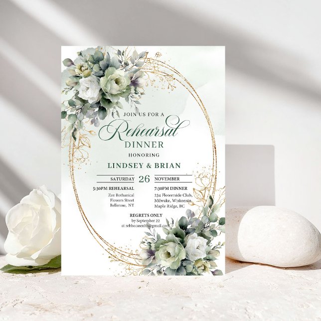 Invitación para Cena de Ensayo de Follaje Verde Or (Green Gold Foliage Rehearsal Dinner Invitation)