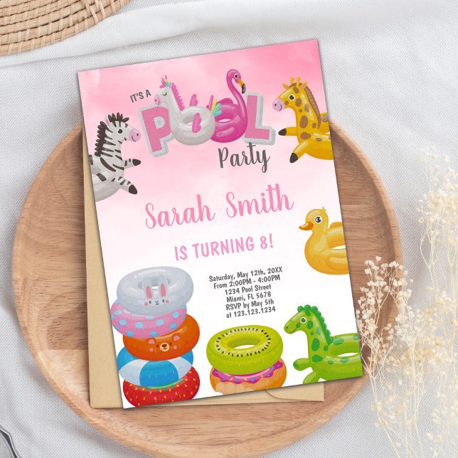 Invitación para Chica de Fiesta de natación mágica (Unicorn Girls Pool Birthday Invitations)