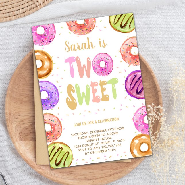 Invitación para Chicas de Fiesta de cumpleaños edi (Two Sweet Donut Birthday Invitations)
