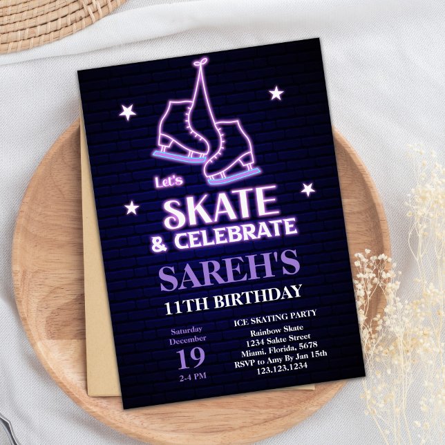 Invitación para Chicas de Fiesta editable de patin (Ice Skating Birthday Invitations)