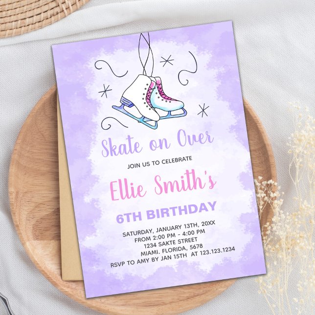 Invitación para Chicas de Fiesta editable de patin (Purple Ice Skating Birthday Invitations)