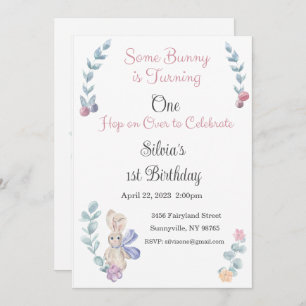 Invitación para conejitos, uno, cumpleaños, dos, u