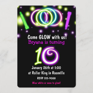 Invitación para cumpleaños 10 de GLOW Lights edad 