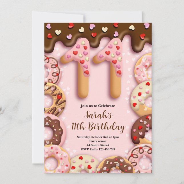 Invitación para cumpleaños 11 de niñas (Anverso)