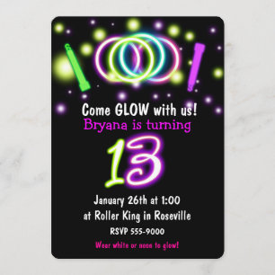 Invitación para cumpleaños 13 de GLOW Lights edad 
