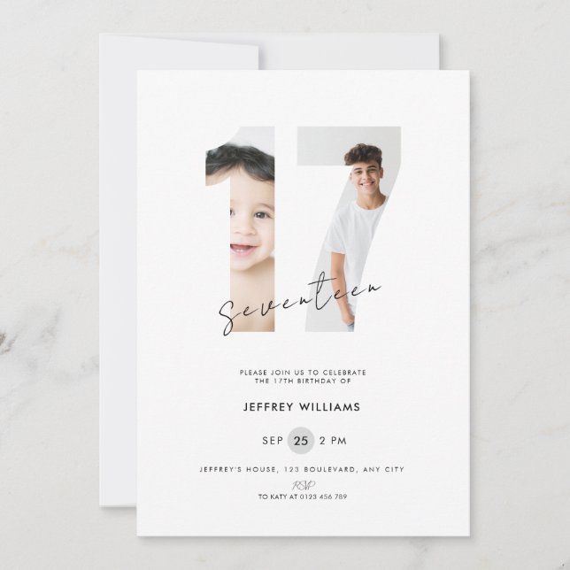 Invitación para Cumpleaños 17 para Chicos con Foto (Anverso)