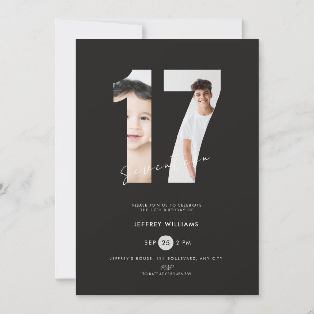 Invitación para Cumpleaños 17 para Chicos con Foto (Anverso)