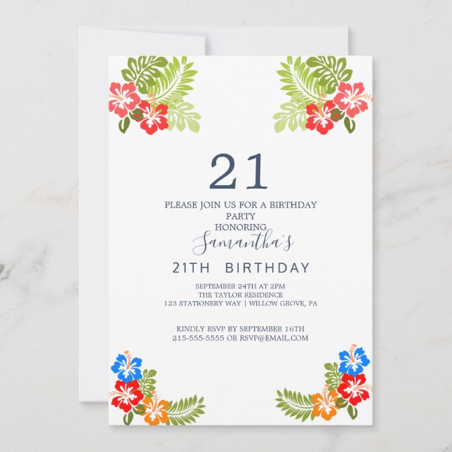Invitación para Cumpleaños 21 de Tropical Breeze (Anverso)