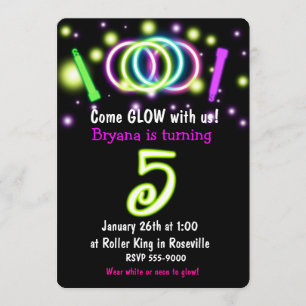 Invitación para Cumpleaños 5 Años GLOW Lights Edad
