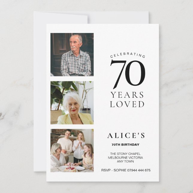 Invitación para Cumpleaños 70 con Foto, Minimalist (Anverso)