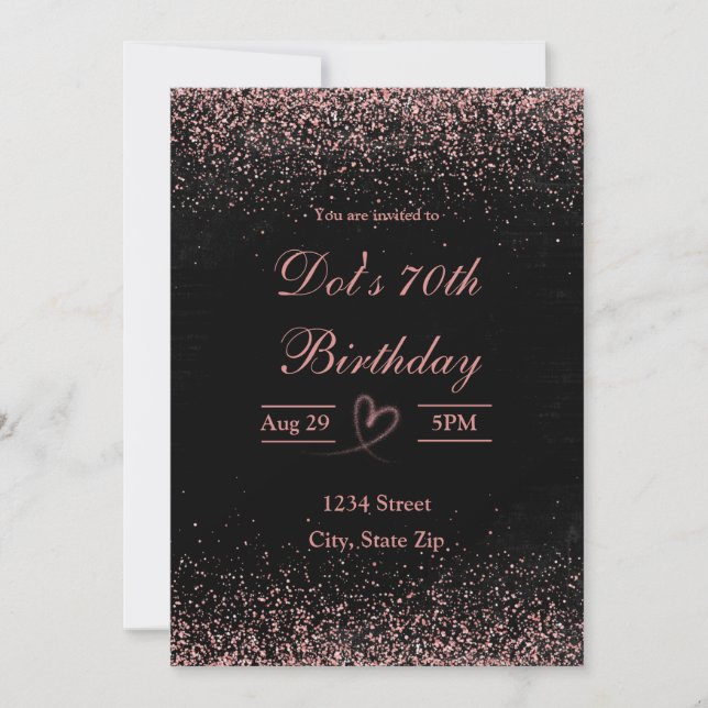 Invitación para cumpleaños 70 - Confeti Brillante  (Anverso)