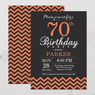 Invitación para cumpleaños 70 negro y Chevron cora