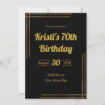 Invitación para Cumpleaños 70 - Negro y Dorado | E