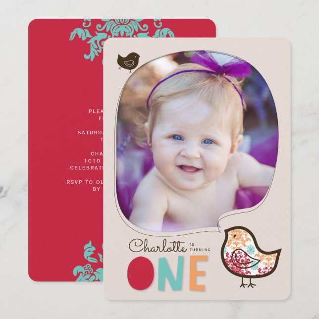 Invitación para Cumpleaños de 1er año de Niña Cand (Anverso / Reverso)