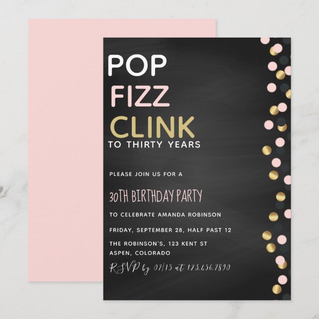 Invitación para cumpleaños de cualquier edad con p (Anverso / Reverso)