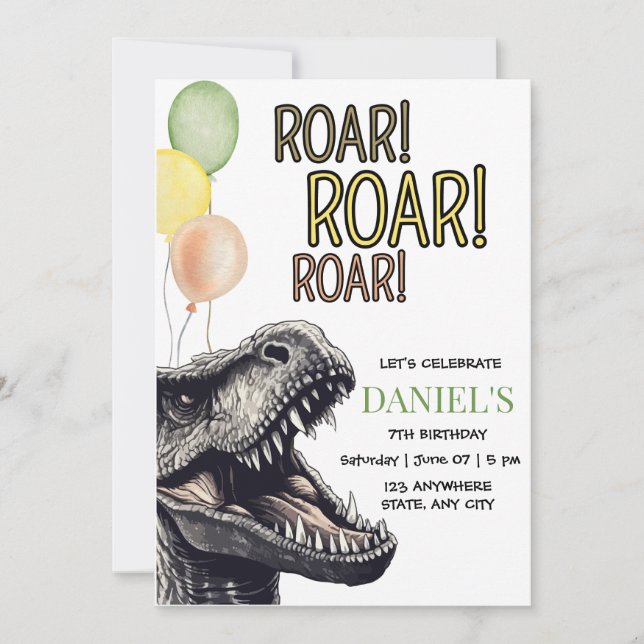 Invitación para Cumpleaños de Dinosaurio, T-Rex Ru (Anverso)