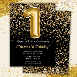 Invitación para cumpleaños de niña Black Gold Kids