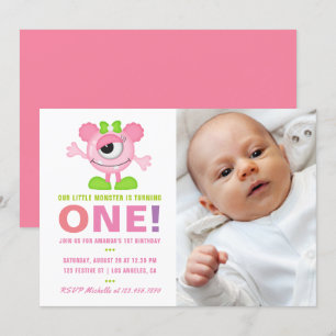 Invitación para cumpleaños de niña pequeña monstru