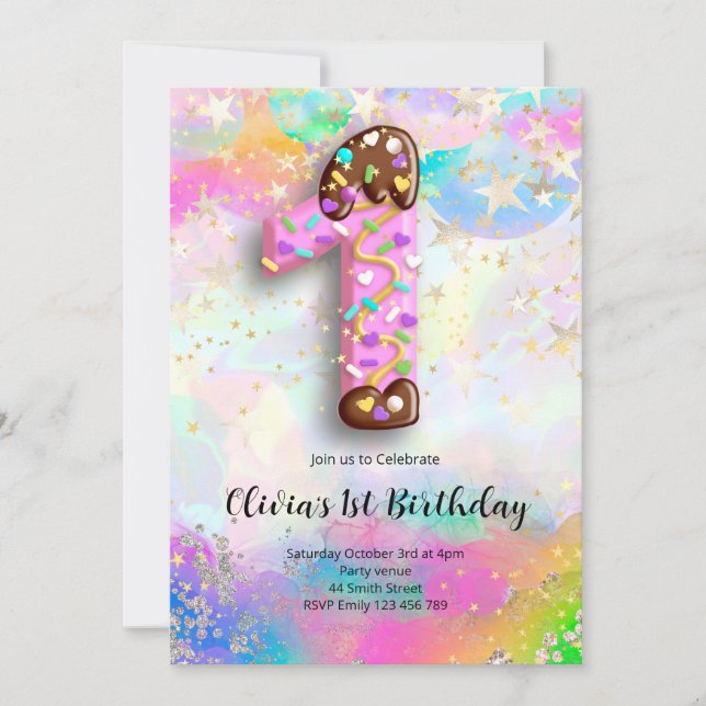 Invitación para cumpleaños de niñas de 1 año (Anverso)