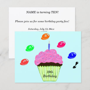 Invitación para Cumpleaños número 10 con Cupcake y