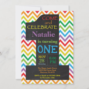 Invitación para cumpleaños número 1 con pizarra de