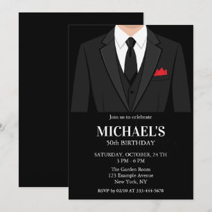 Invitación para cumpleaños número 50 con traje neg
