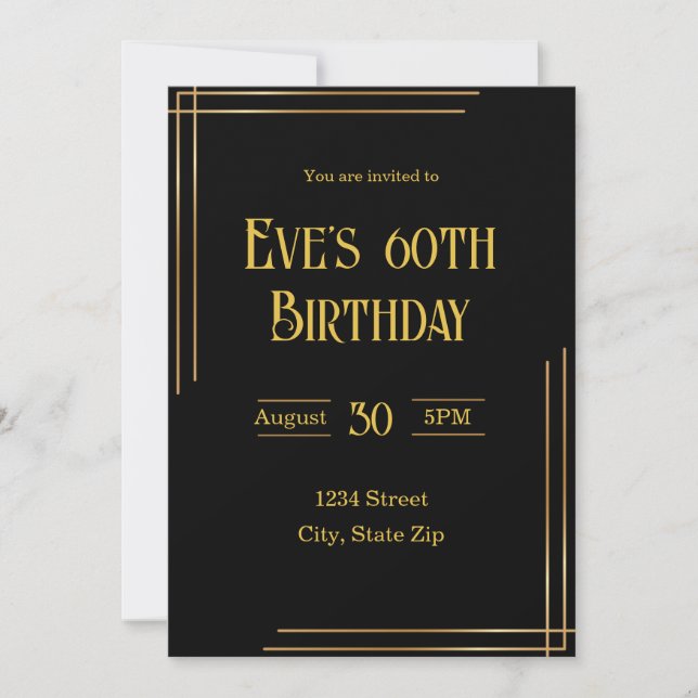 Invitación para cumpleaños número 60 - Negro y dor (Anverso)