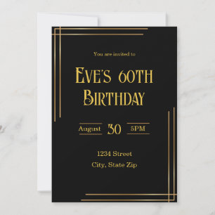 Invitación para cumpleaños número 60 - Negro y dor